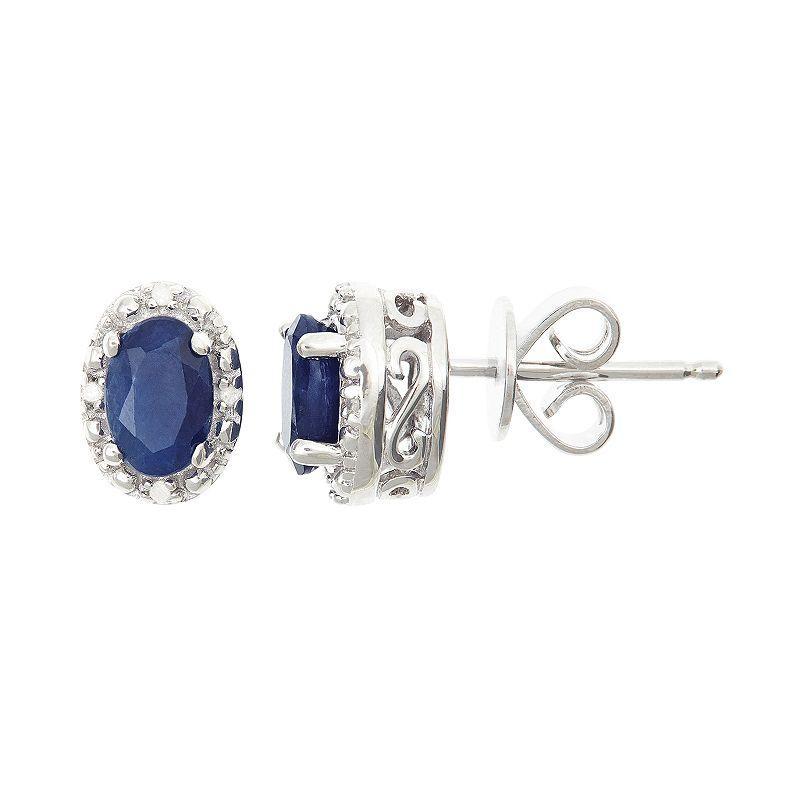 Celebration Gems Sterling Silver Sapphire and Diamond Accent Frame Stud Earrings, Womens, Blue Product Image