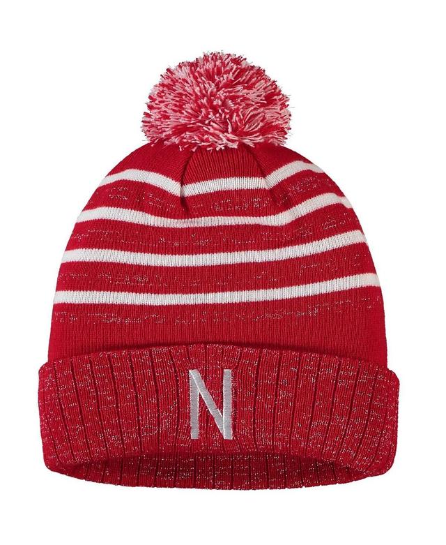 Womens Scarlet Nebraska Huskers Shimmering Cuffed Knit Hat with Pom Product Image