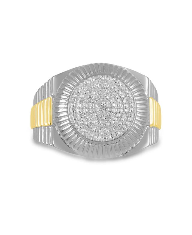 Mens Diamond Two-Tone Circle Cluster Style Ring (1/10 ct. t.w.) in 18k Gold-Plate Sterling Silver (Also in Sterling Silver) Product Image