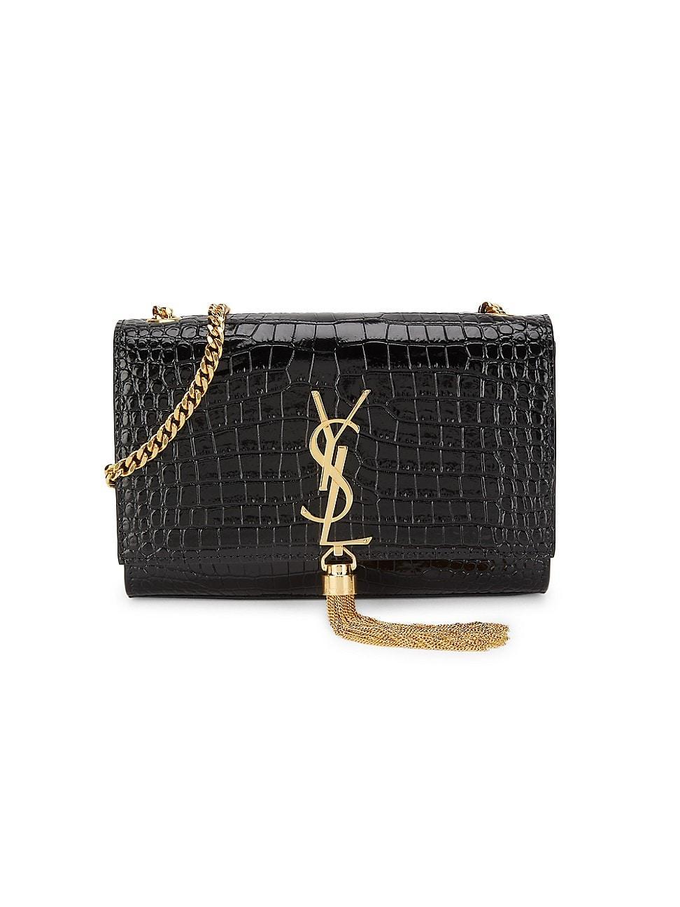 Womens Small Kate Crocodile-Embossed Leather Shoulder Bag With Tassel Product Image