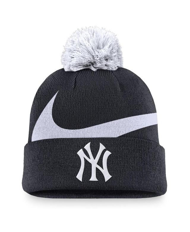 Nike Mens Navy New York Yankees Swoosh Peak Cuffed Knit Hat with Pom Product Image