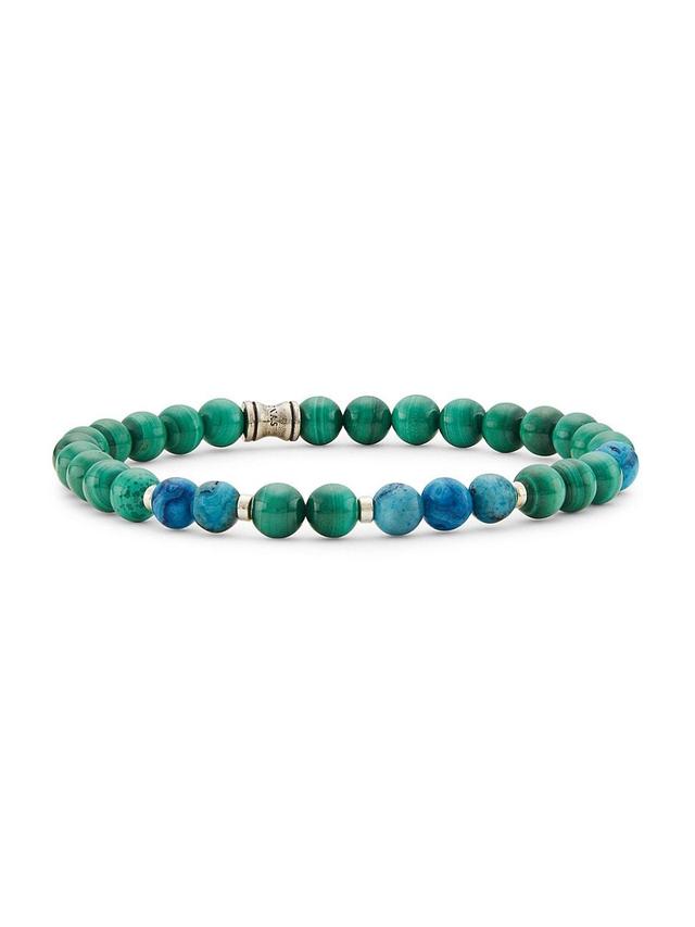 Mens Dakota Green Malachite, Blue Agate, & Sterling Silver Stretch Bracelet Product Image