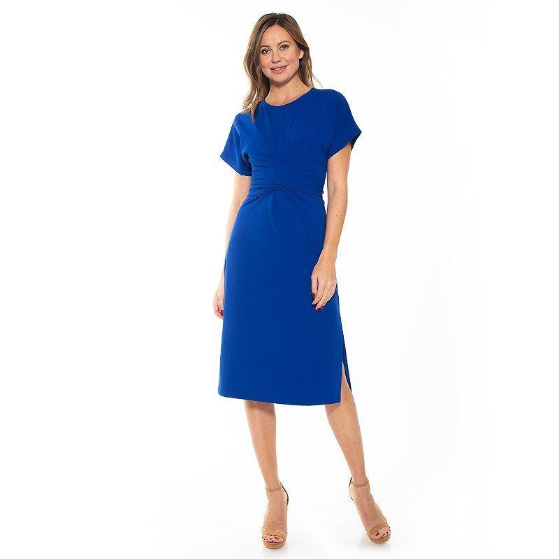 Womens ALEXIA ADMOR Knot-Waist Midi Shift Dress Blue Product Image