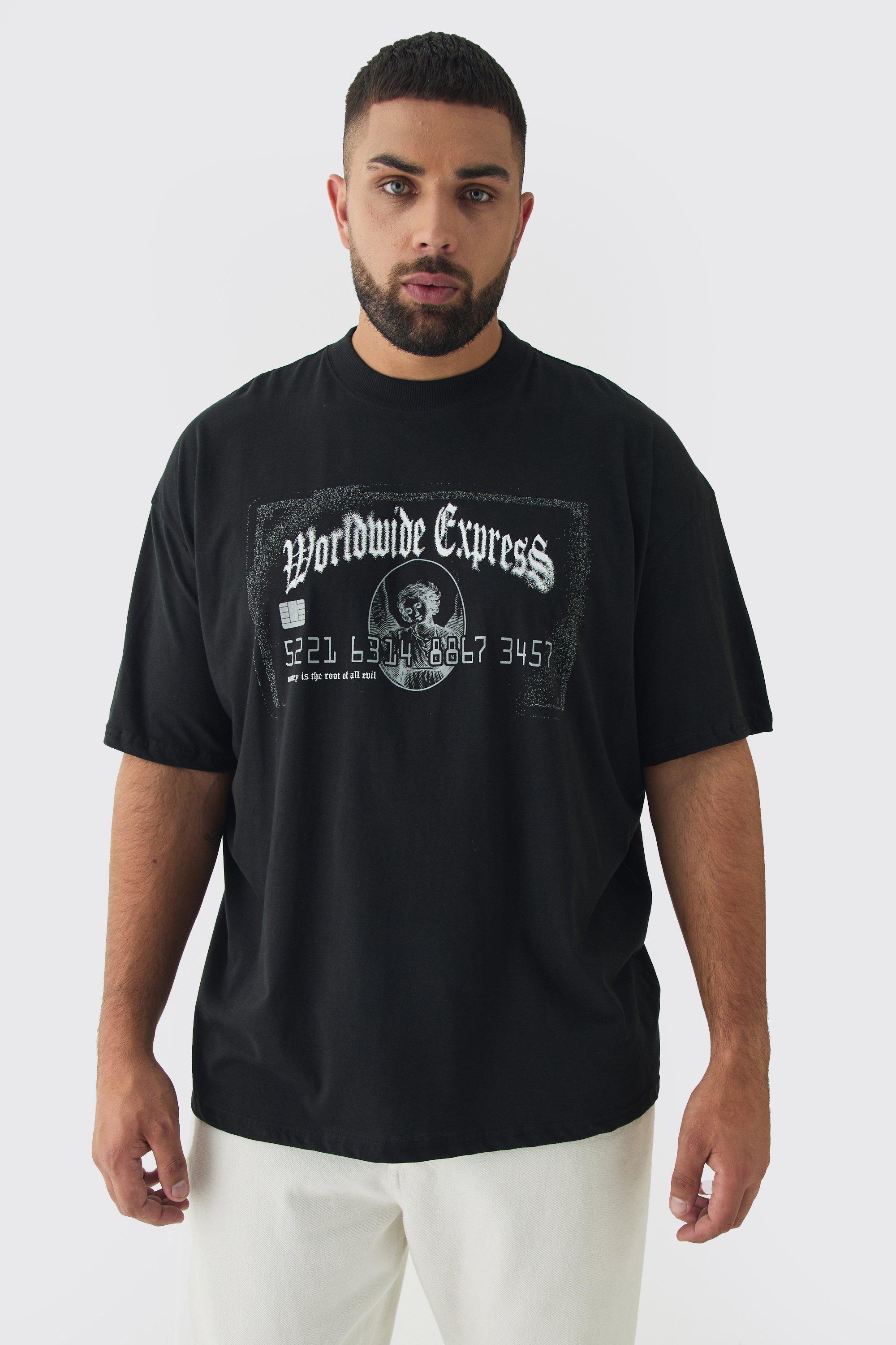 Plus Oversized Worldwide Express Print T-Shirt | boohooMAN USA Product Image