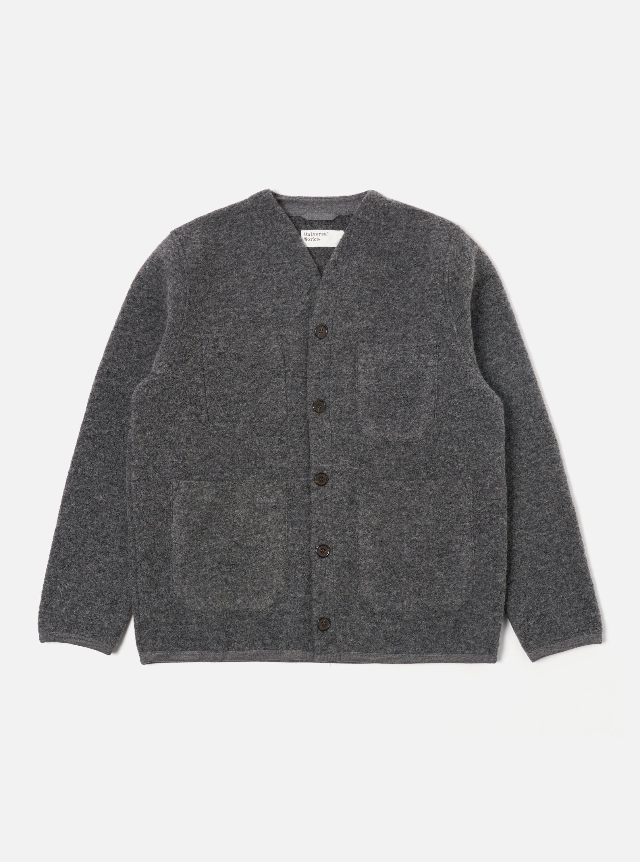 Universal Works Cardigan in Grey Marl Wool Fleece Product Image