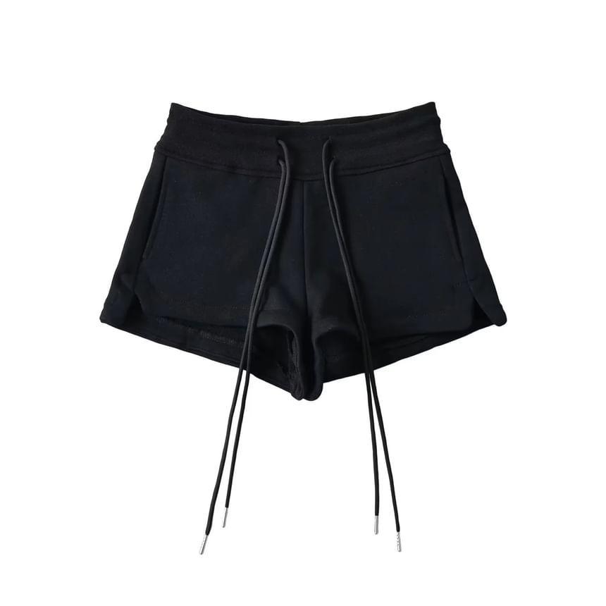 Drawstring Waist Slit Sweat Shorts Product Image