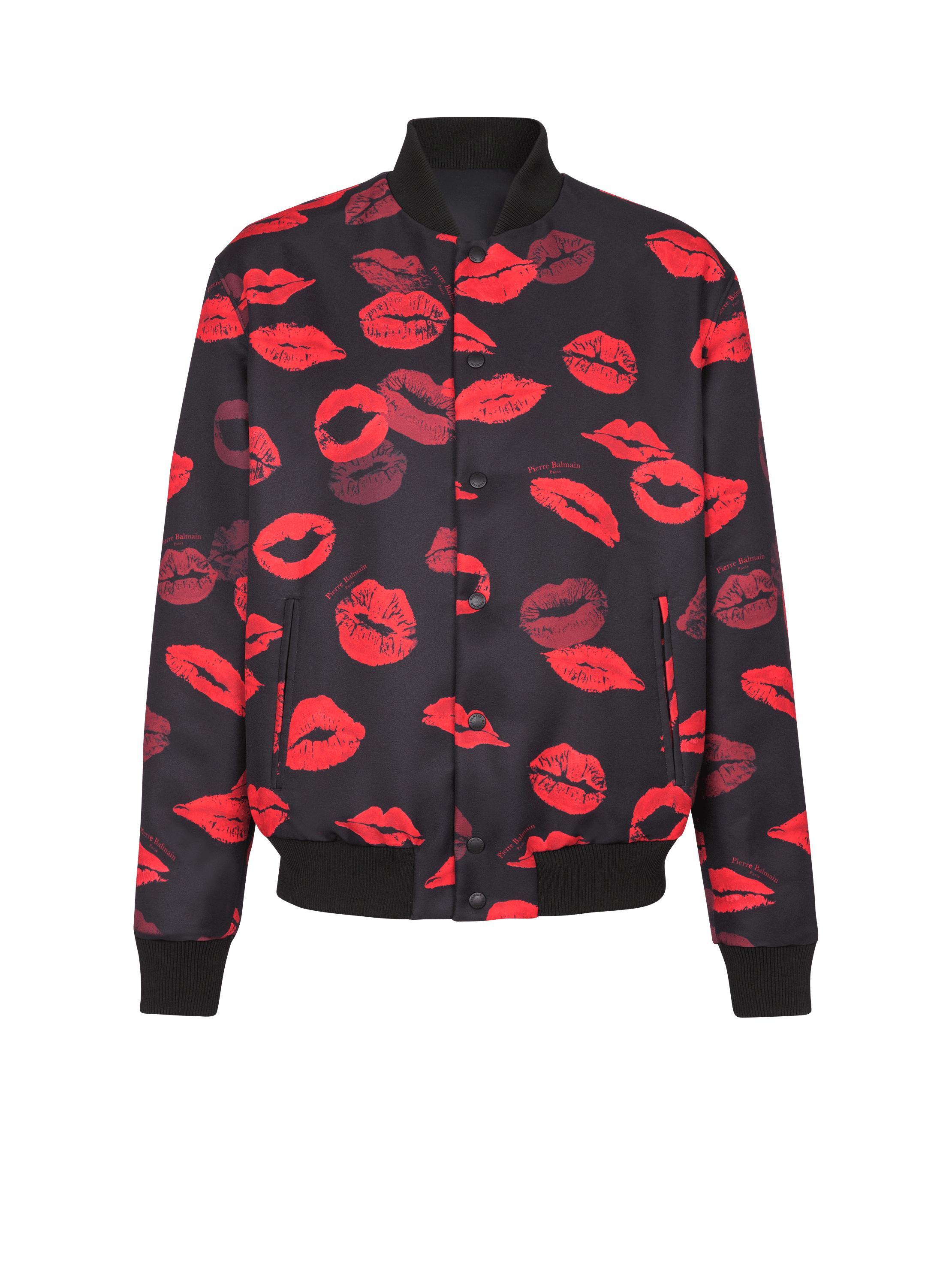 Reversible bomber jacket in plain and Kiss-print nylon Product Image