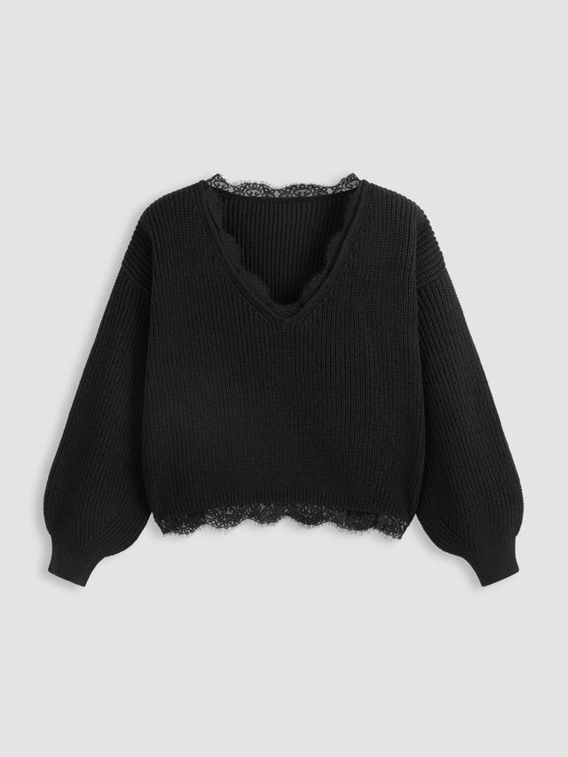 Knit V-neck Solid Long Sleeve Top Curve & Plus Product Image