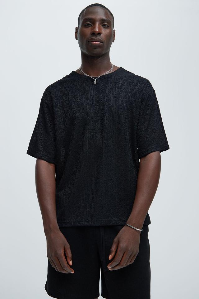 Sleek Textured Relaxed Tee - Black Product Image