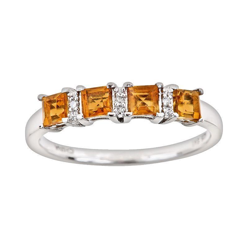 Celebration Gems Sterling Silver Citrine and Diamond Accent Ring, Womens Multicolor Product Image