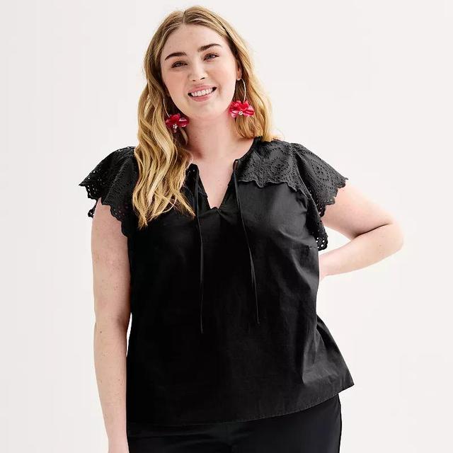 Plus Size Nine West Eyelet Flutter Sleeve Top, Womens Product Image