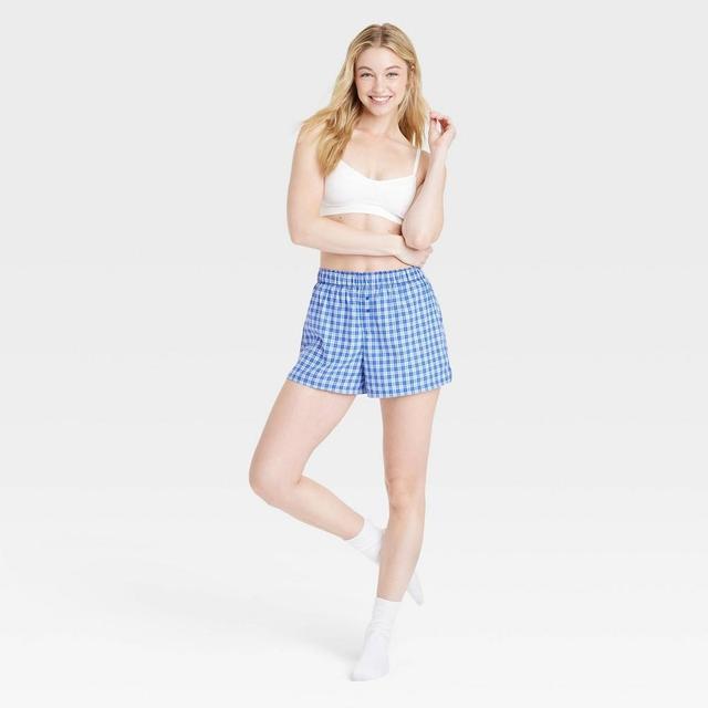 Womens Boxer Pajama Shorts - Colsie Blue/Check XL Product Image