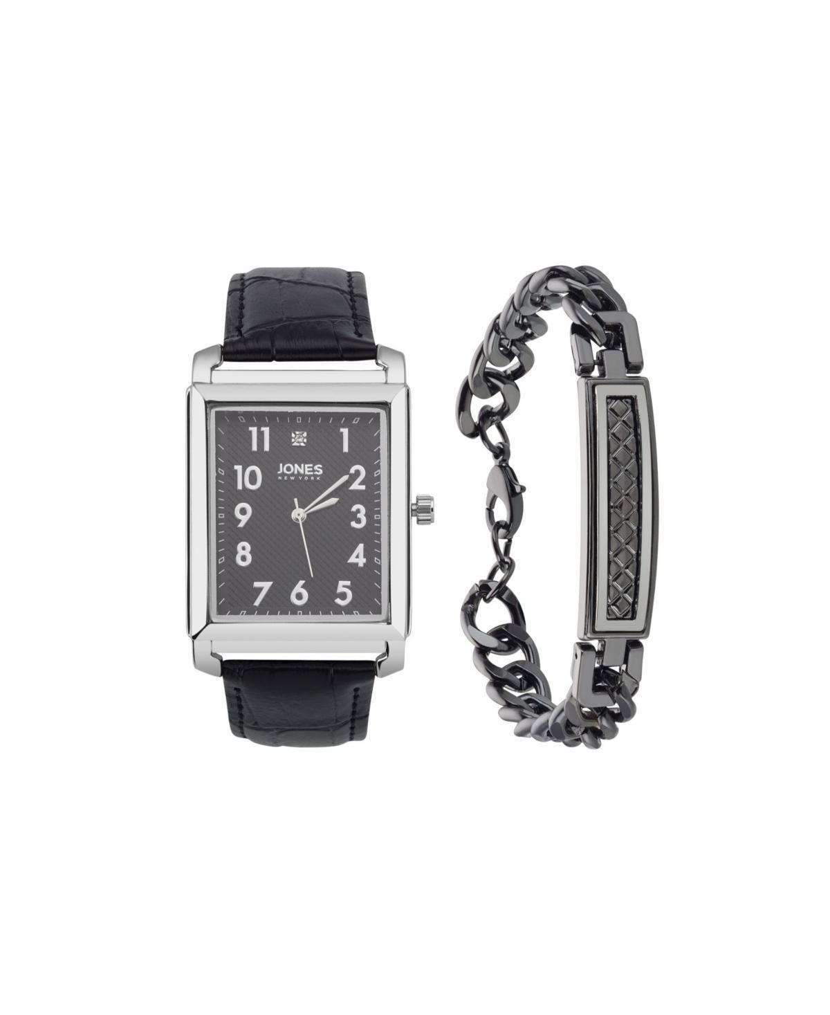 Jones New York Mens Analog Black Polyurethane Strap Watch and Bracelet Set Product Image