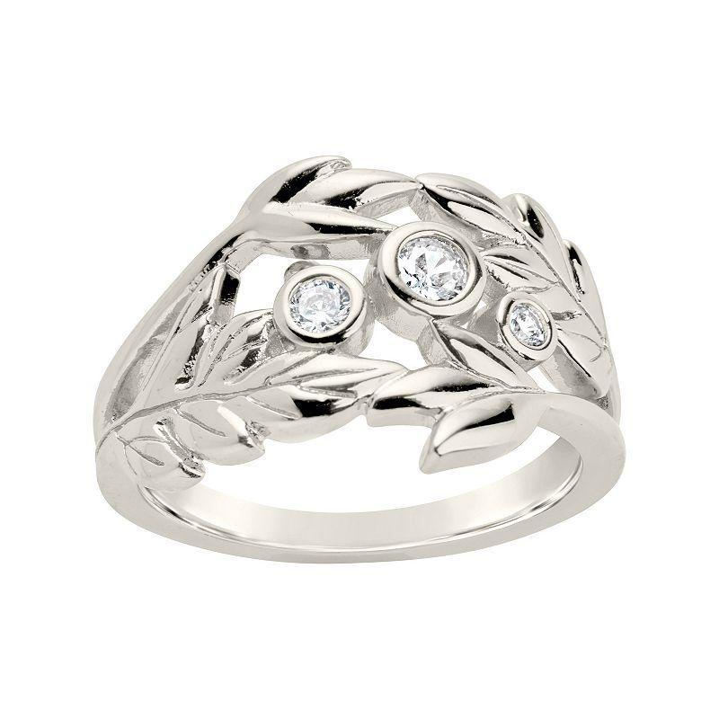 MC Collective Cubic Zirconia Leaf Ring, Womens Silver Tone Product Image