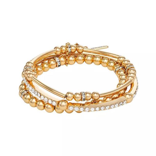 Nine West Gold Tone Crystal Beaded Stretch Bracelet 3-piece Set, Womens Product Image