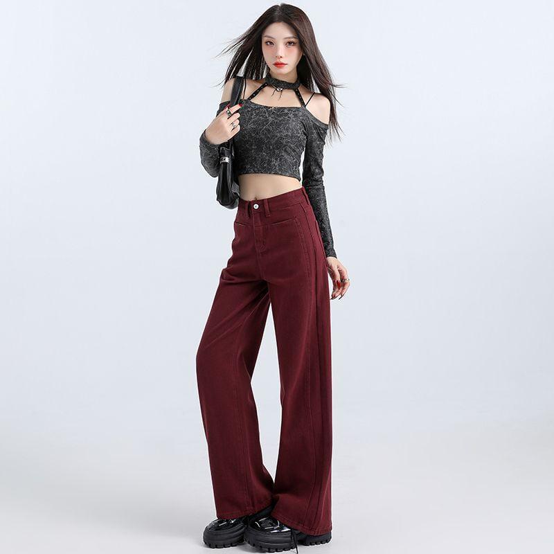 Mid Rise Plain Wide Leg Jeans (Various Designs) Product Image