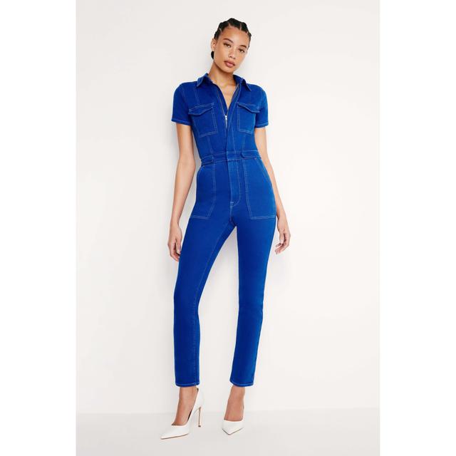 Womens Fit For Success Light Compression Denim Jumpsuit | Wave Blue, | Hidden Front Zipper Closure, Breast Pockets Size 4XL | G Product Image