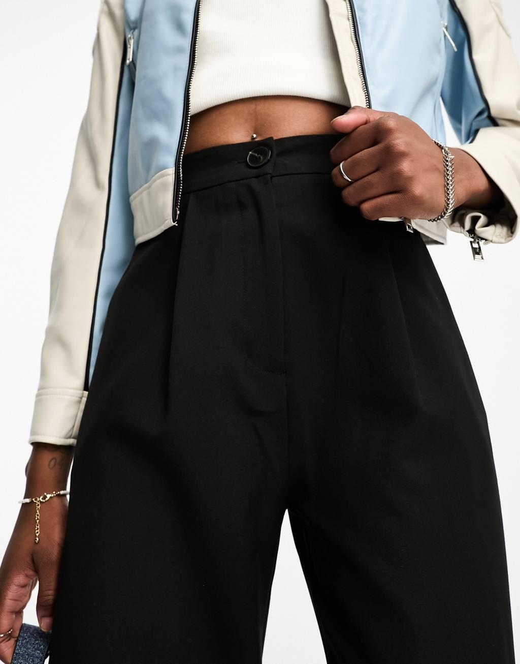 ASOS DESIGN Tall tailored wide leg dad pants in black Product Image