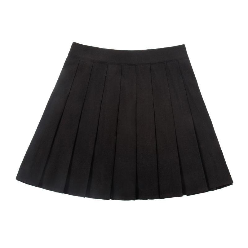 High Waist Plain Mini Pleated Skirt Product Image