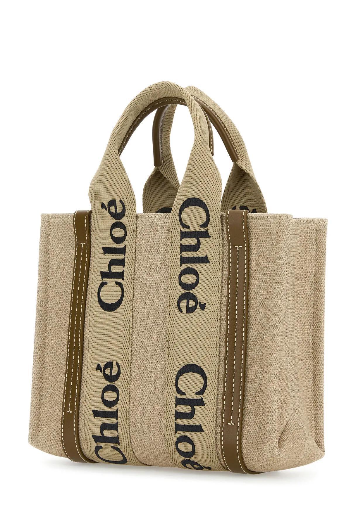 Multicolor Linen Small Woody Shopping Bag In Beige Product Image