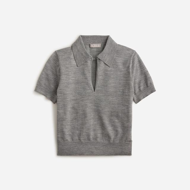 Short-sleeve keyhole sweater in merino wool blend Product Image