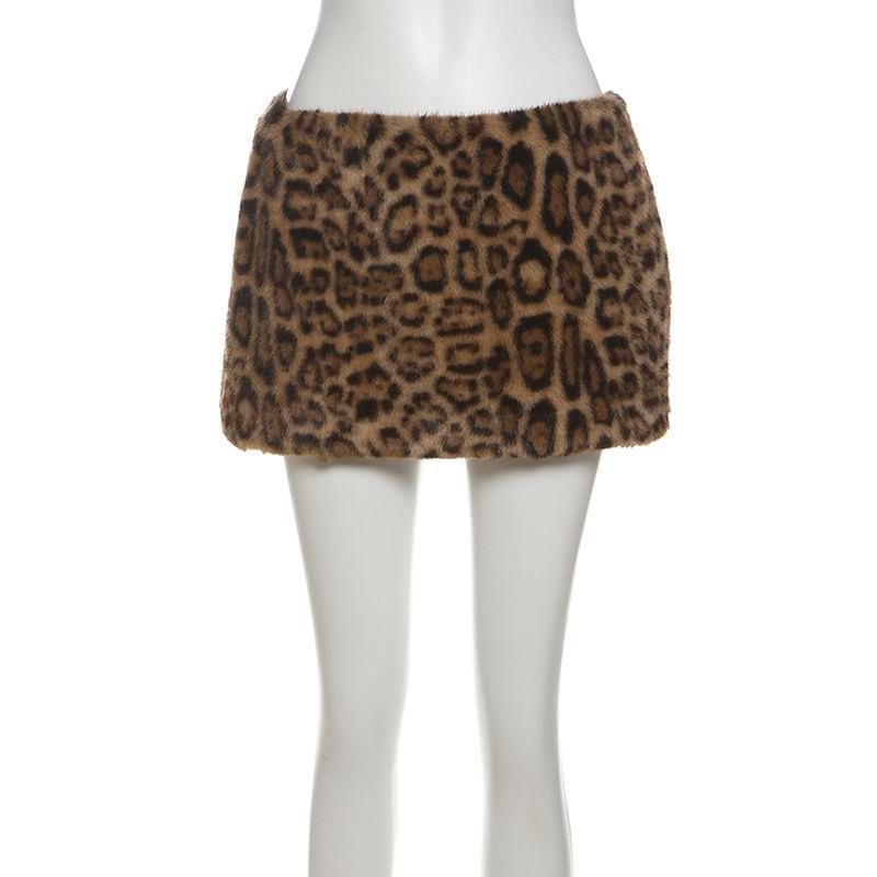 High Rise Leopard Mini A-Line Skirt Product Image