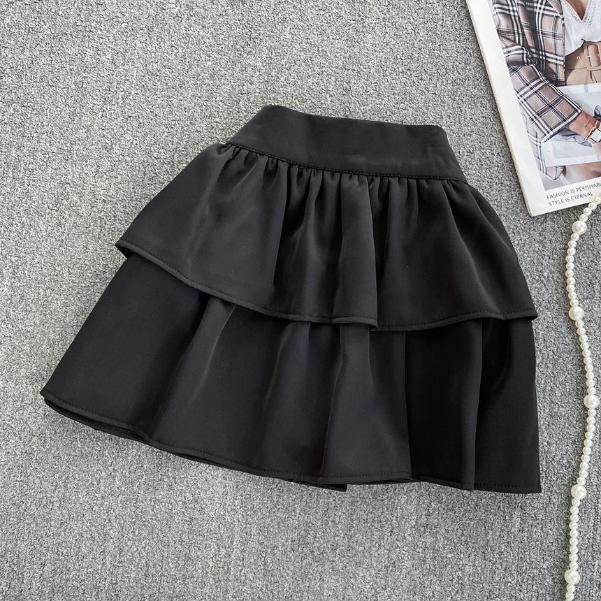 High Rise Plain Tiered Mini A-Line Skirt Product Image