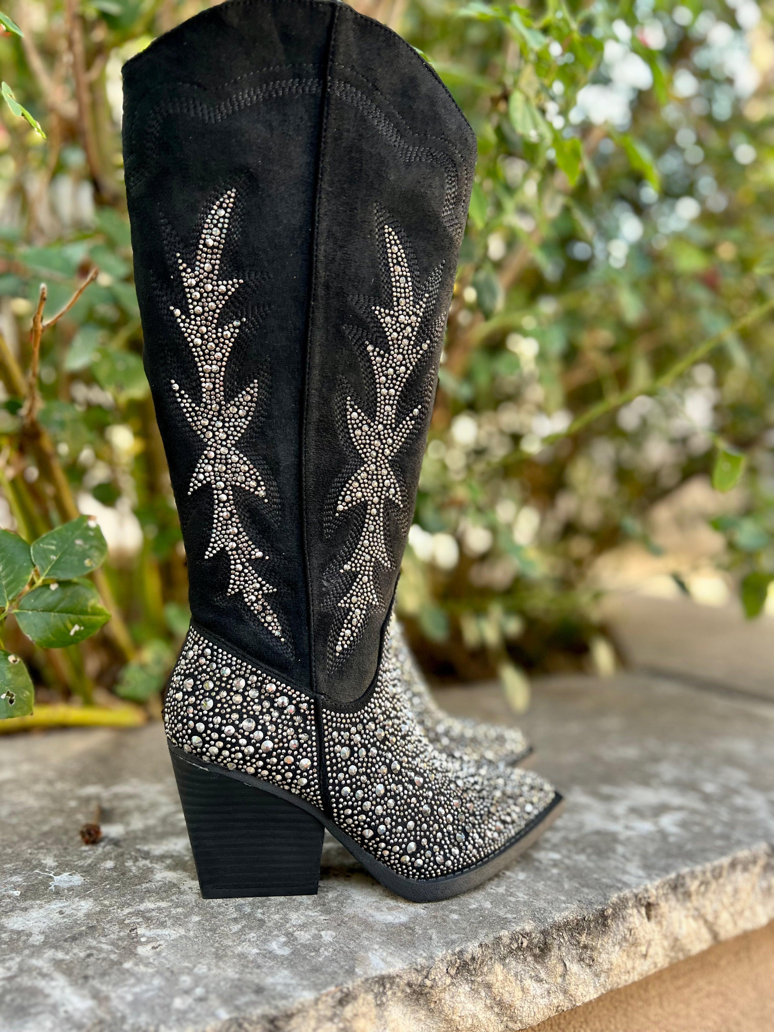 Very G Black Rhinestone Western Style Boots Product Image