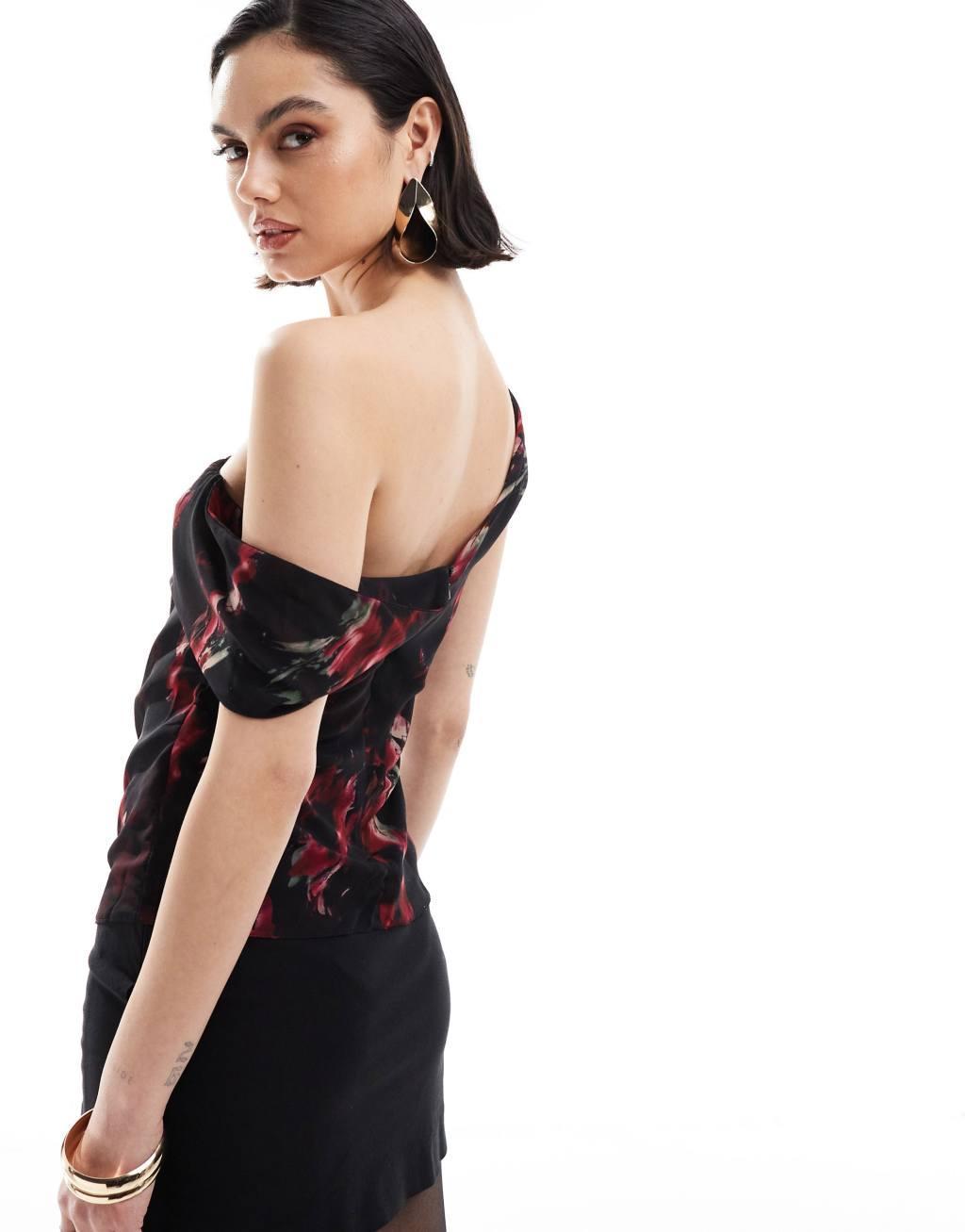 ASOS DESIGN fallen shoulder top with cowl neck Product Image