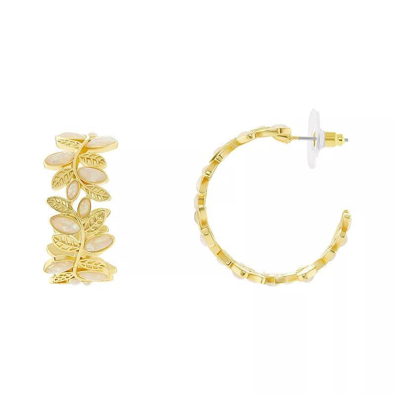 Emberly Gold Tone White Opal Vine C Hoop Earrings, Womens, Yellow Product Image