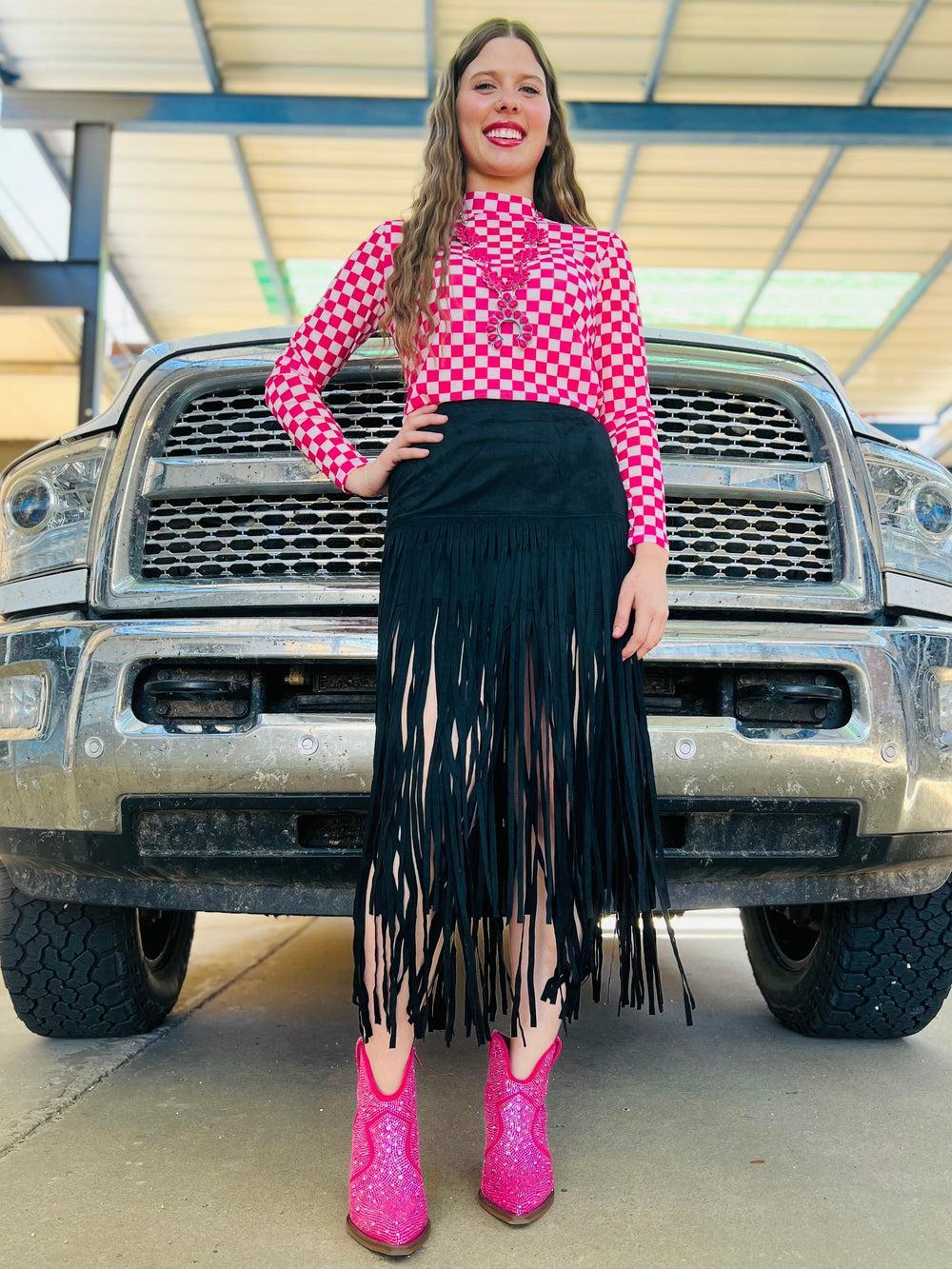 Rodeo Queen Suede Fringe Skirt Product Image