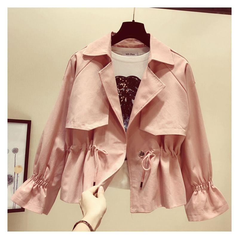 Flared-Cuff Plain Drawstring Jacket Product Image