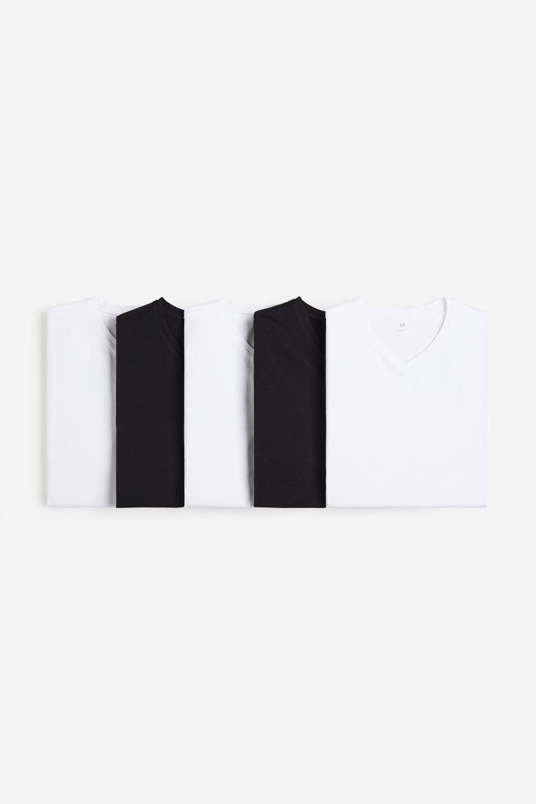 H & M - 5-pack Slim Fit T-shirts - White Product Image