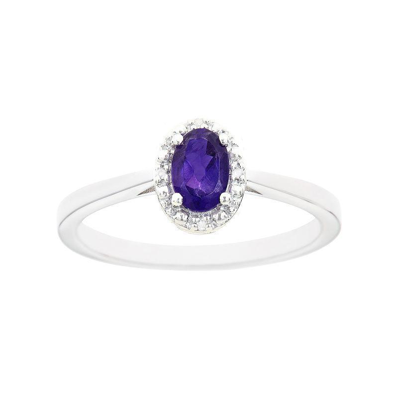 Celebration Gems Sterling Silver Amethyst & Diamond Accent Oval Halo Ring, Womens Purple Product Image