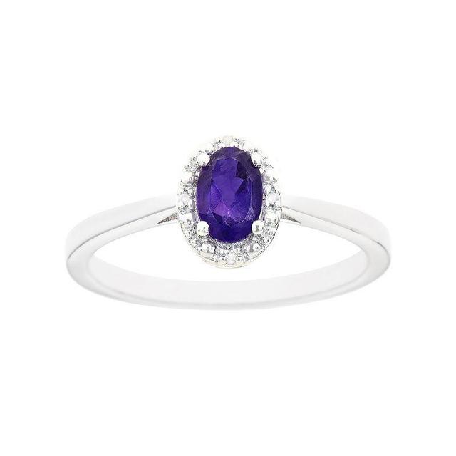 Celebration Gems Sterling Silver Amethyst & Diamond Accent Oval Halo Ring, Womens Product Image