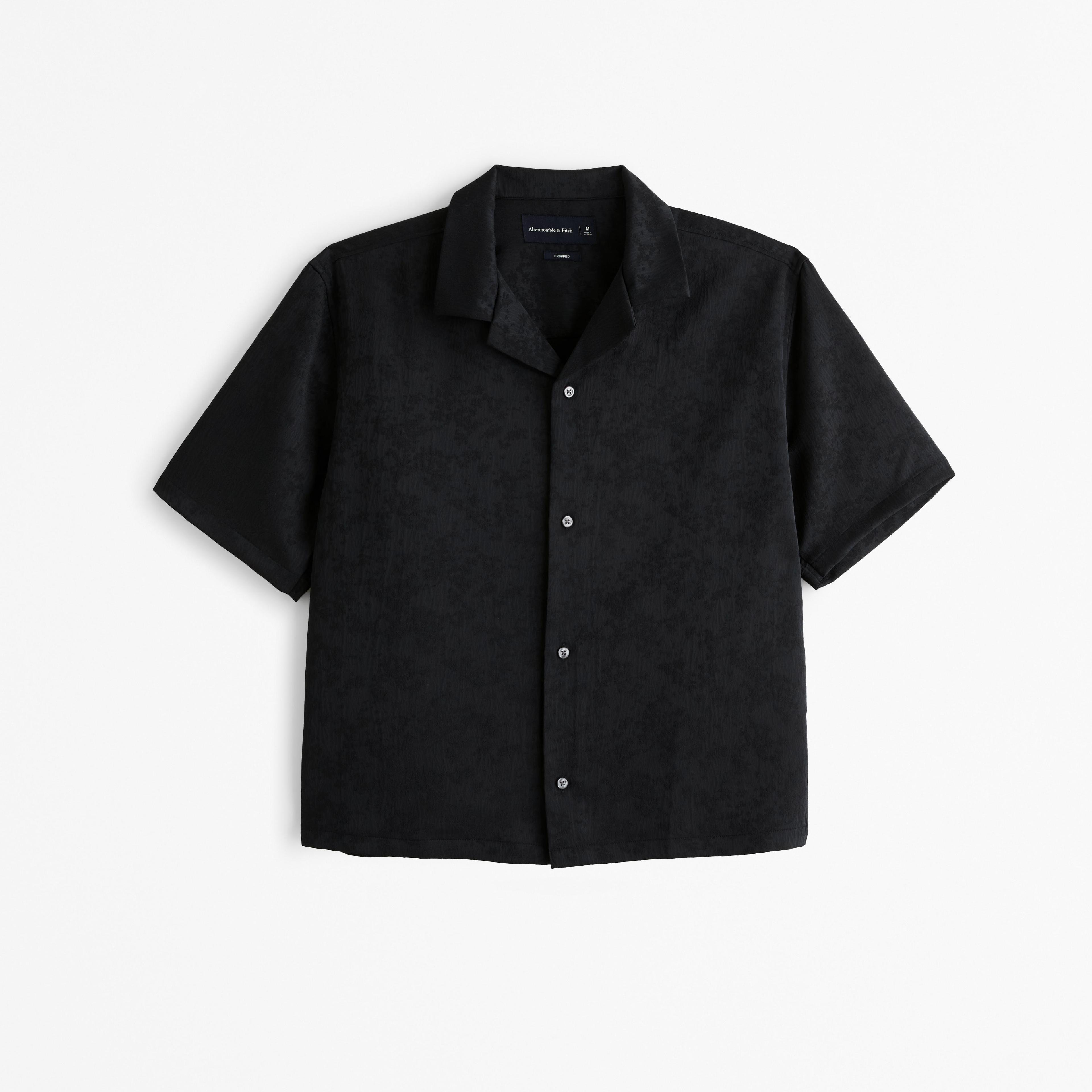 Camp Collar Cropped Jacquard Shirt Product Image