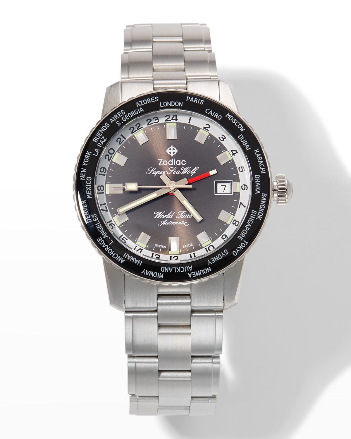 Mens Super Sea Wolf World Time Bracelet Watch Product Image