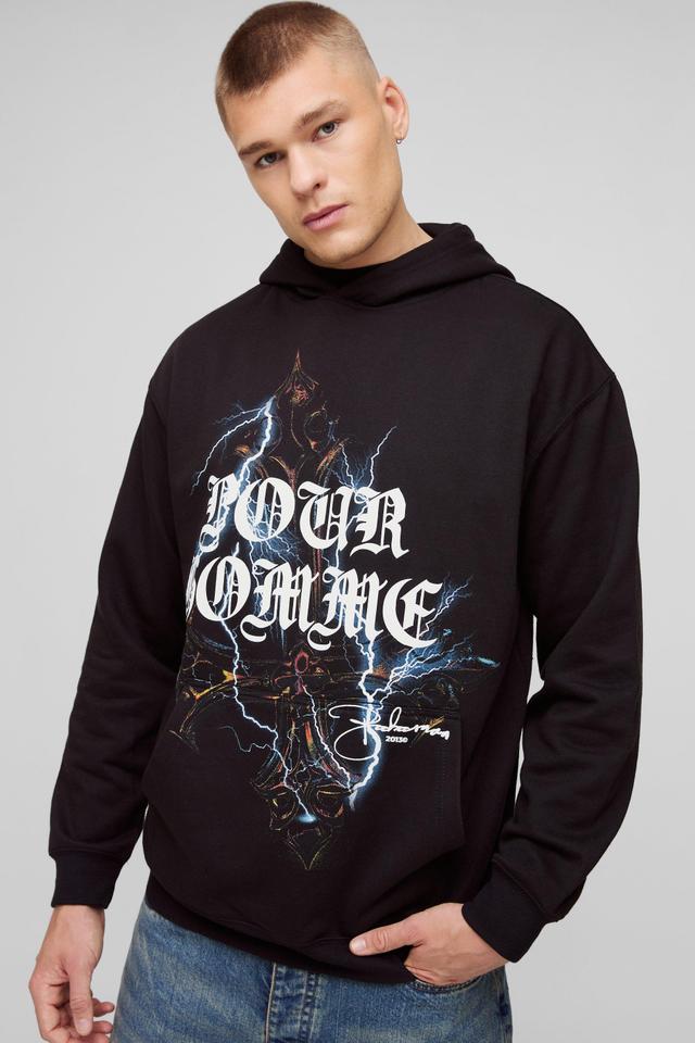 Oversized Pour Homme Gothic Graphic Hoodie | boohooMAN USA Product Image