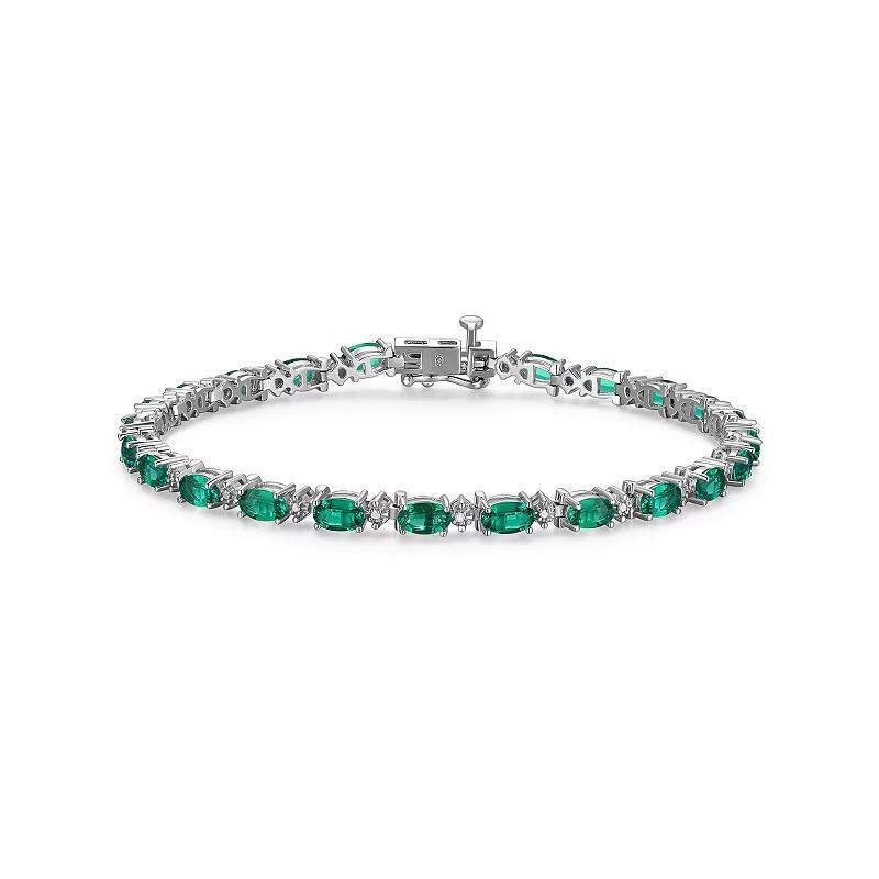 Sterling Silver Birthstone Diamond Accent Tennis Bracelet, Womens Synthetic Green May Product Image