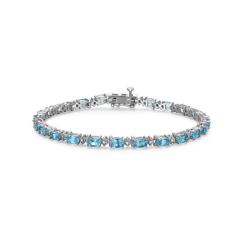 Sterling Silver Birthstone Diamond Accent Tennis Bracelet, Womens Genuine Blue Topaz Dec Product Image