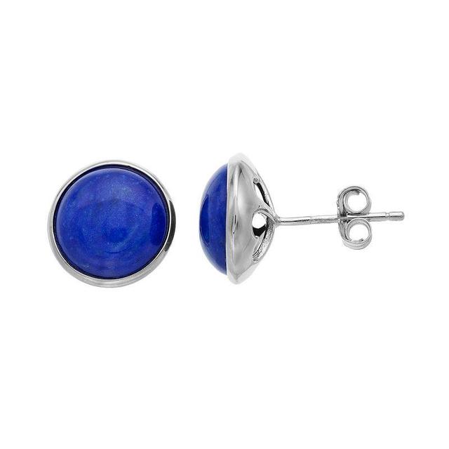 Sterling Silver Lapis Lazuli Button Stud Earrings, Womens Product Image