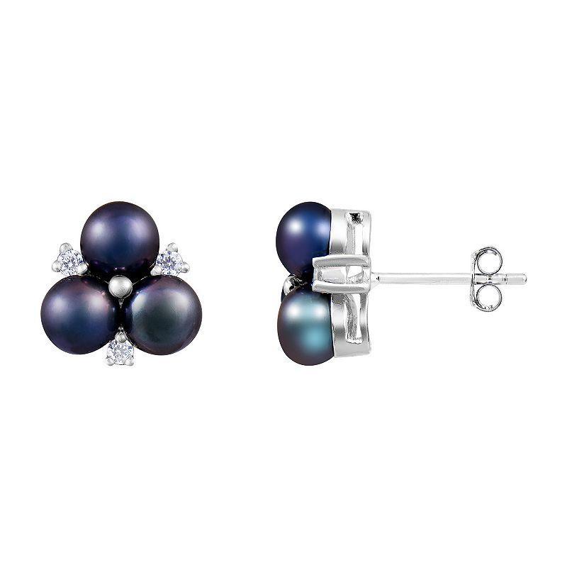 Sterling Silver Dyed Black Freshwater Cultured Pearl Stud Earrings, Womens product image