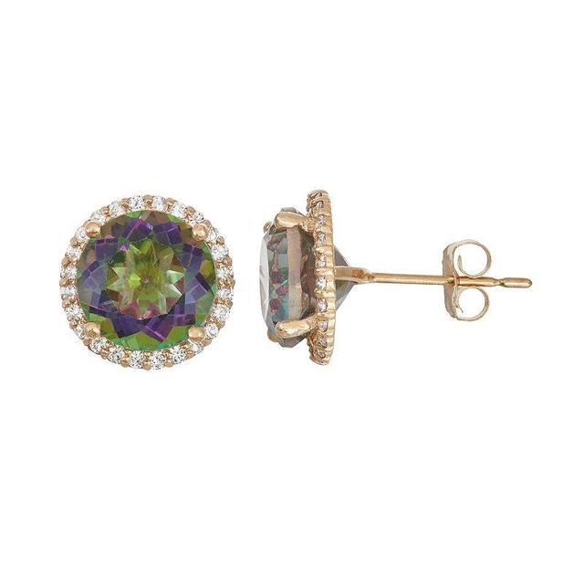 Designs by Gioelli 10k Gold Mystic Topaz & Lab-Created White Sapphire Halo Stud Earrings, Womens Product Image