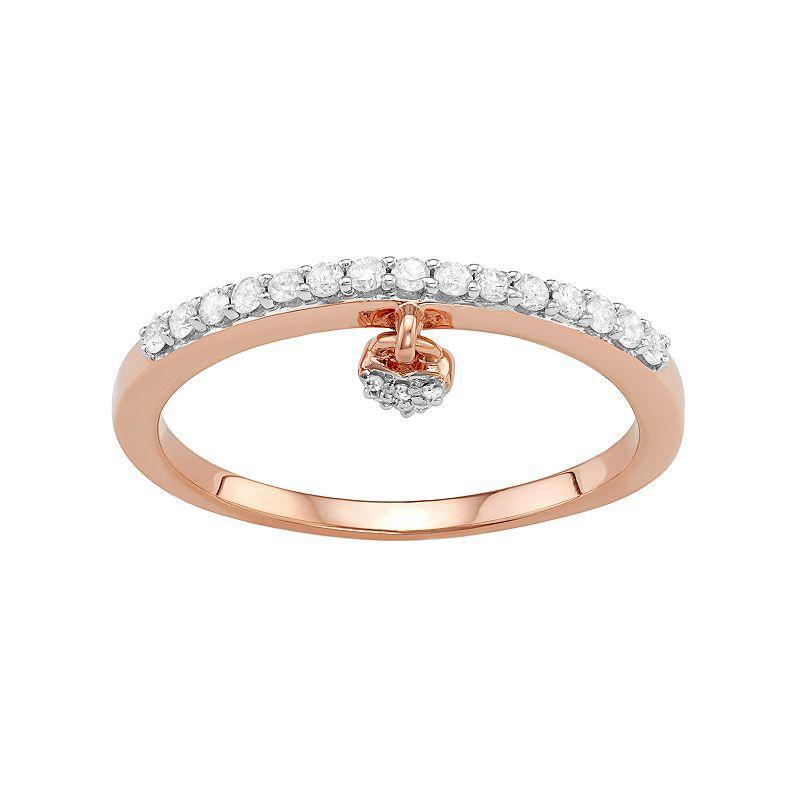 Jewelexcess Sterling Silver 1/5 Carat T.W. Diamond Heart Charm Ring, Womens Rose Gold Tone Product Image