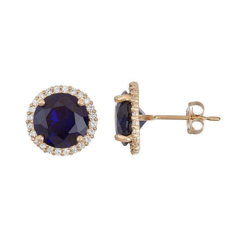 Designs by Gioelli 10k Gold Lab-Created Blue & White Sapphire Halo Stud Earrings, Womens Product Image