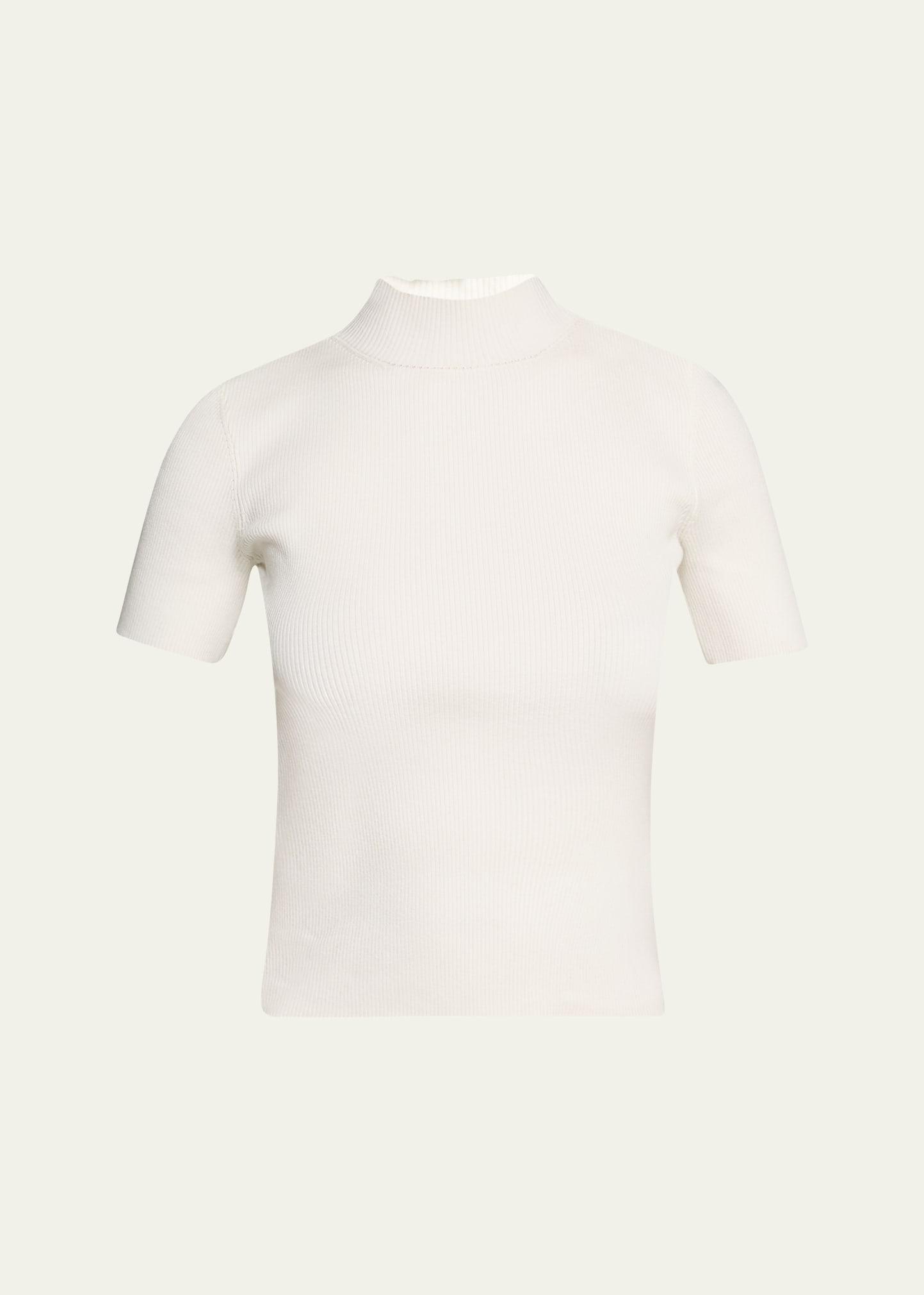 Short-Sleeve Mock-Neck Ribbed Sweater Product Image