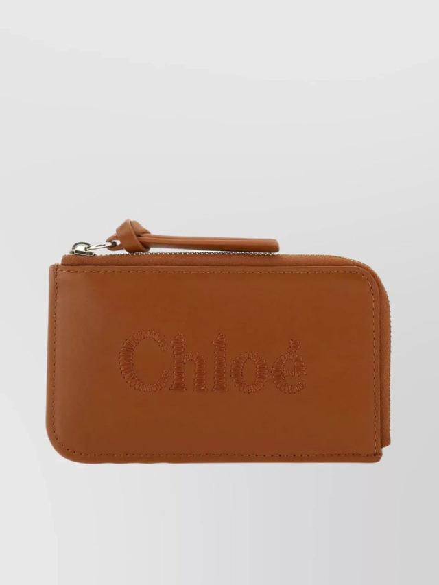 Leather Card Holder In Rectangular Shape In Brown Product Image