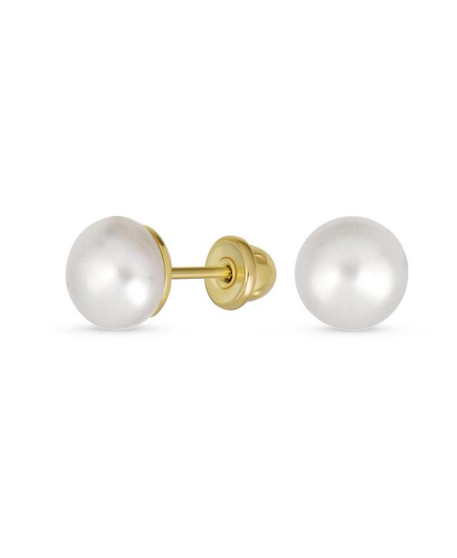 Traditional Tiny Minimalist Cz Accent Real 10K 5MM White Freshwater Cultured Button Pearl Stud Earrings For Women Teen Secure Screw Back June Bir Product Image