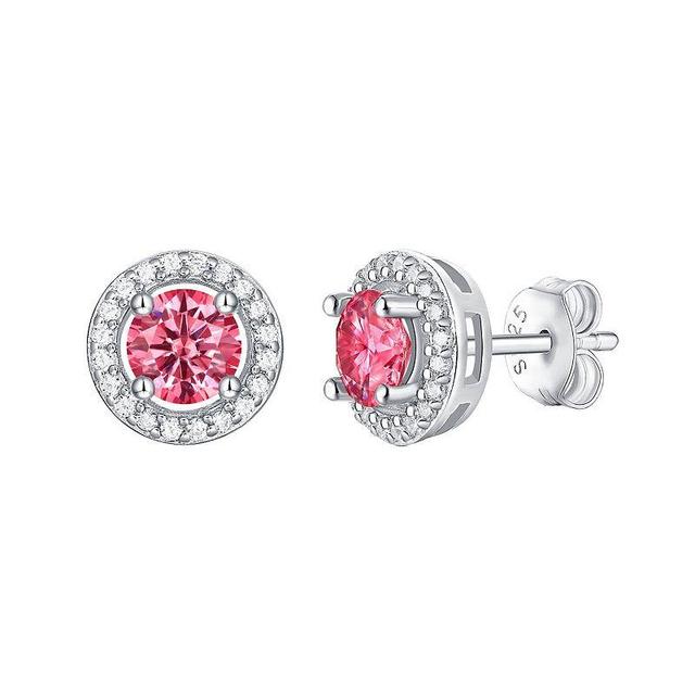 Stella Valentino Sterling Silver Lab-Created Pink & White Moissanite Round Halo Stud Earrings, Womens Product Image