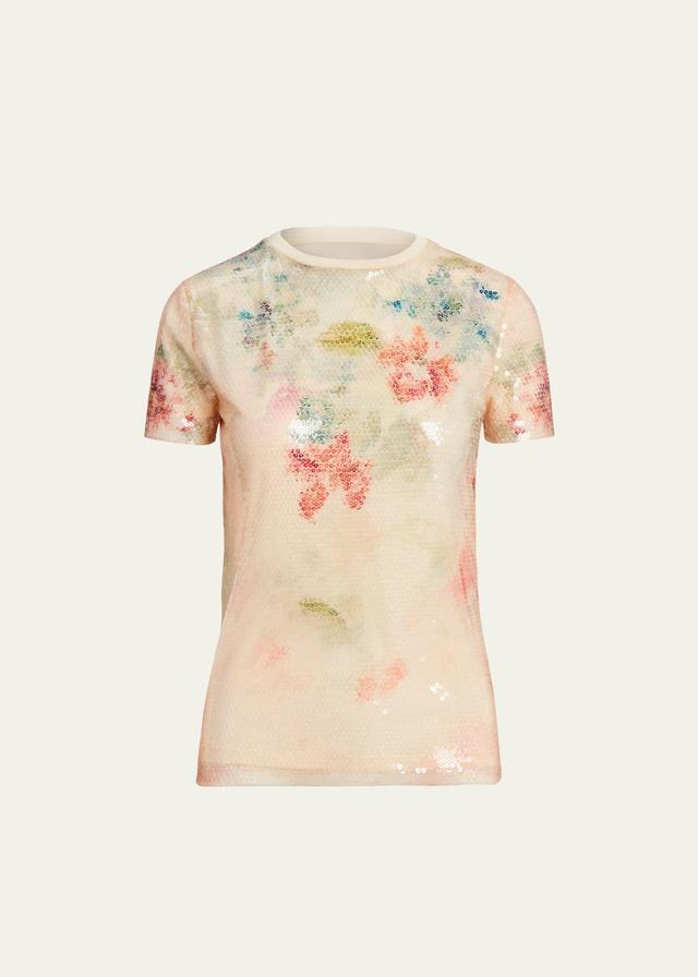 Womens Sequined Tulle Floral Tee Product Image